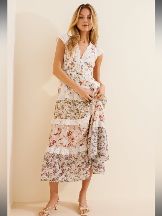 Anthropologie Dresses & Skirts - Anthropologie Peregrine Tiered Deco Floral Midi Dress Lace Eyelet